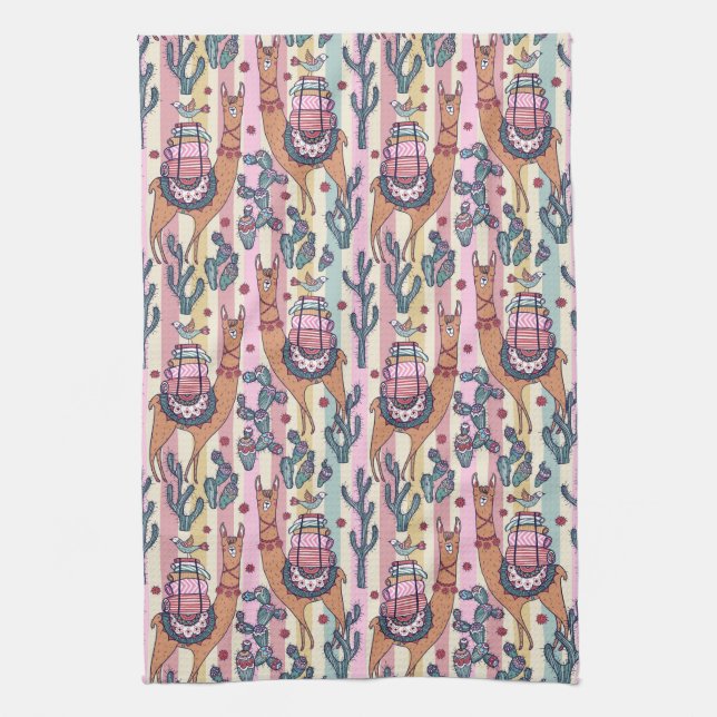 Linge De Cuisine Lamas sur le motif de rayures (Vertical)