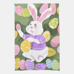 Linge De Cuisine lapin avec oeufs de pâques