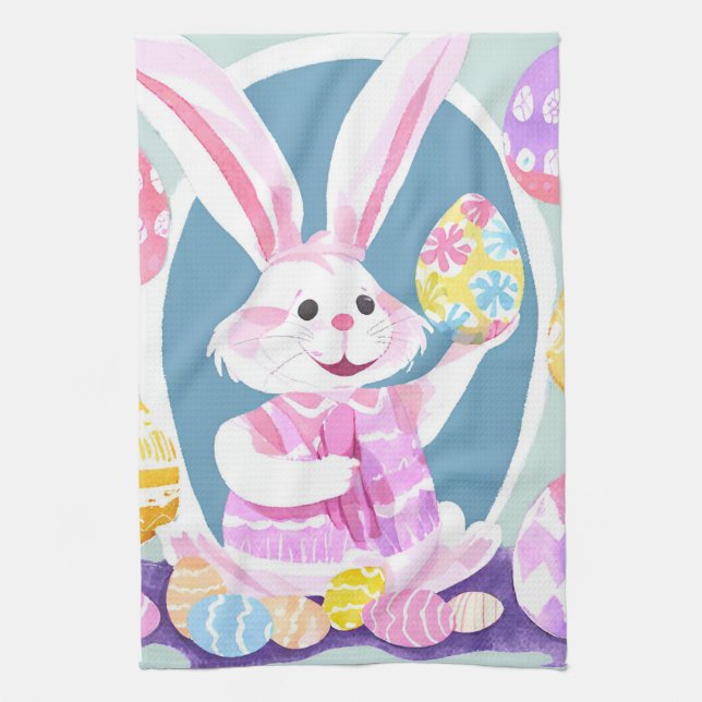 Linge De Cuisine lapin avec oeufs de pâques (Vertical)