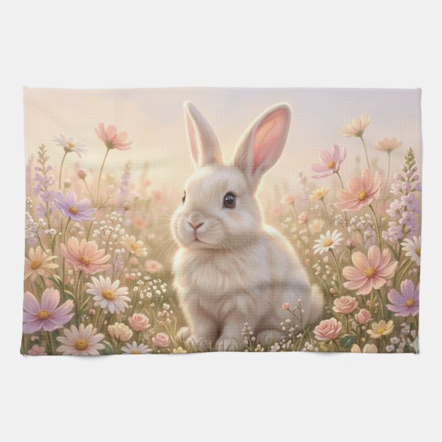 Linge De Cuisine Lapin Blanc (Horizontal)