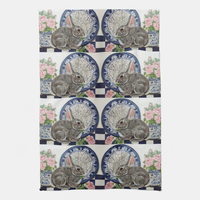 Linge De Cuisine Lapin Bunny Dedham Delft Ferme Rustique Cute (Vertical)