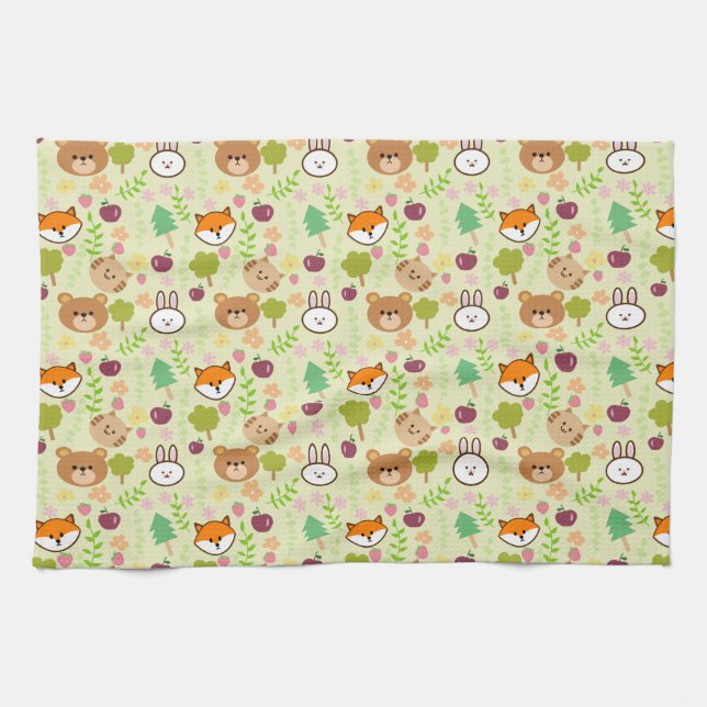 Linge De Cuisine lapin, chat, renard, ours motif (Horizontal)
