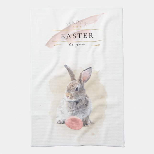 Linge De Cuisine Lapin de Pâques élégant | Happy Easter Watercolor  (Vertical)