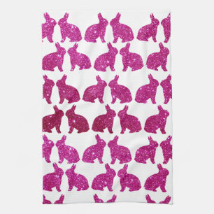 Linge De Cuisine Lapin de Pâques en feuille de papier rose pailleté