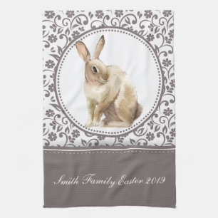 Linge De Cuisine Lapin de Pâques Floral familial personnalisé