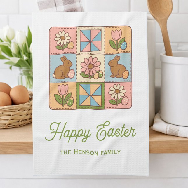 Linge De Cuisine Lapin de Pâques Joyeux Modèle de Courtepointe Fami (Créateur téléchargé)