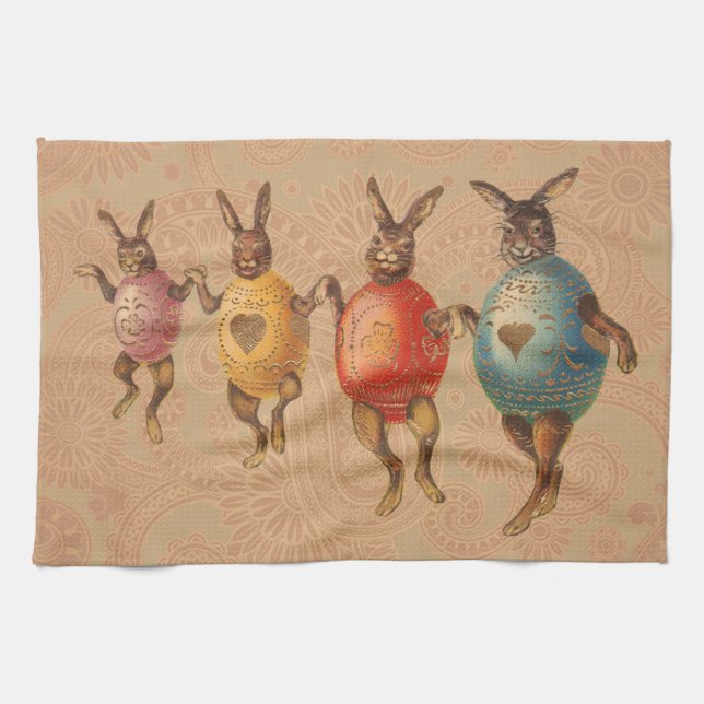 Linge De Cuisine Lapin de Pâques Œufs Dansants (Horizontal)