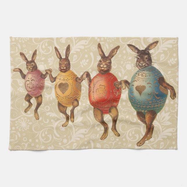 Linge De Cuisine Lapin de Pâques Œufs Dansants (Horizontal)