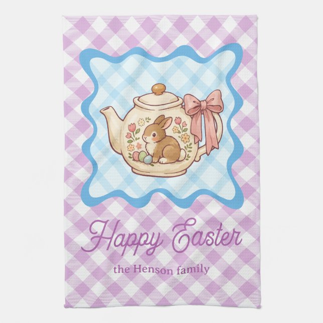 Linge De Cuisine Lapin de Pâques Théière Gingham  (Vertical)