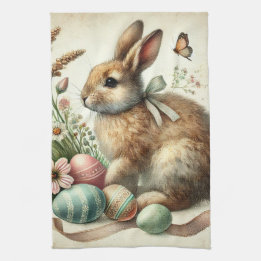 Linge De Cuisine Lapin de Pâques vintage aquarelle d'oeuf