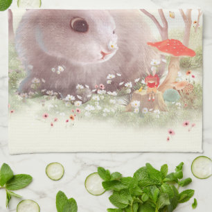 Linge De Cuisine Lapin de printemps : Lapin réaliste dans un jardin