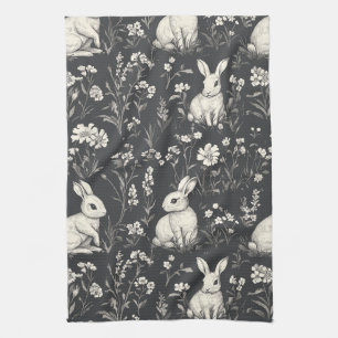 Linge De Cuisine Lapin Élégant Toile Florale Motif Vintage