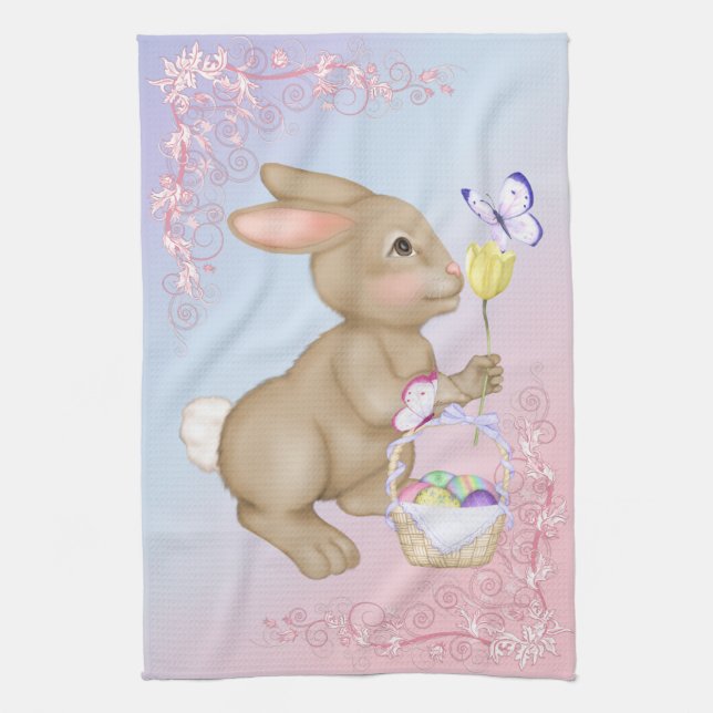 Linge De Cuisine Lapin et panier de Pâques (Vertical)