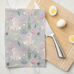 Linge De Cuisine lapin mignon avec fleurs et papillons