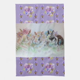 Linge De Cuisine Lapins Cute Lavender Aquarelle Boulet Floral