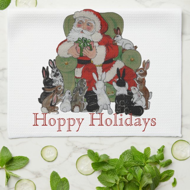 Linge De Cuisine Lapins de Noël Père Noël Hoppy Vacances Bunny Pet (Plié)