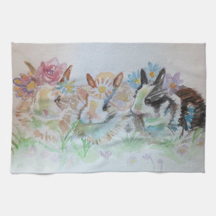 Linge De Cuisine Lapins Mignon Lapin Aquarelle Floral Lapin