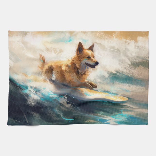 Linge De Cuisine Lapphund Plage Finlandaise Plage Surf Peinture (Horizontal)