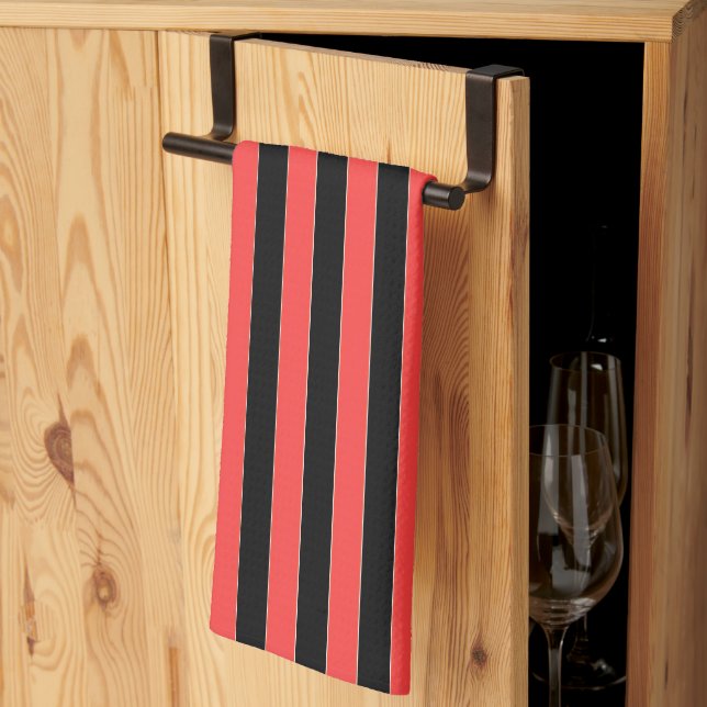 Linge De Cuisine Larges Rayures Rouge Noir (Pliage en tiers)