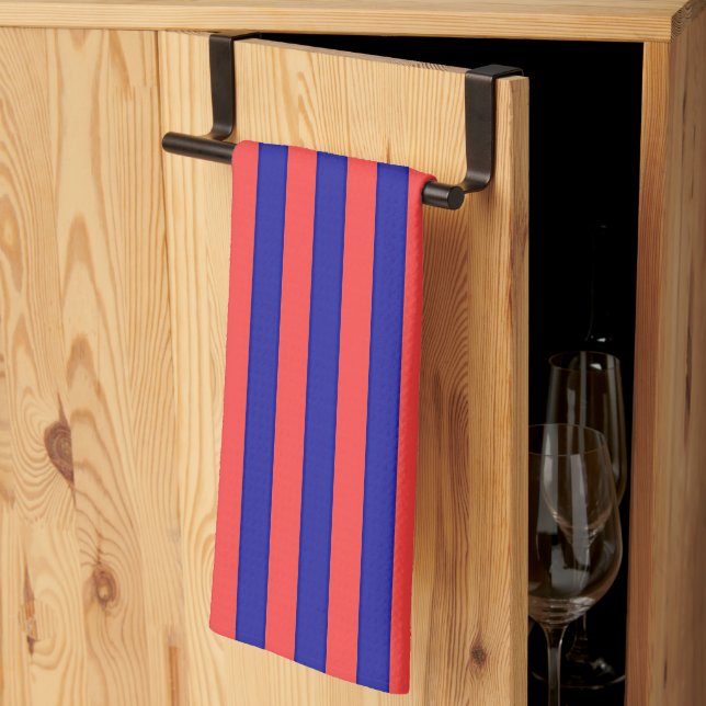 Linge De Cuisine Larges Rayures Rouges Et Bleues (Pliage en tiers)
