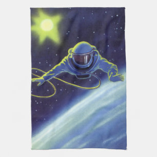Linge De Cuisine L'astronaute de science-fiction vintage sur une ma