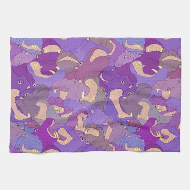 Linge De Cuisine Laughing Hippos - purple (Horizontal)