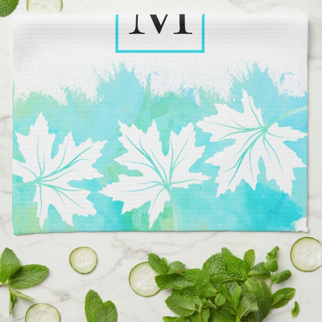Linge De Cuisine Lavage à l'eau et monogramme de la feuille d'érabl (Plié)