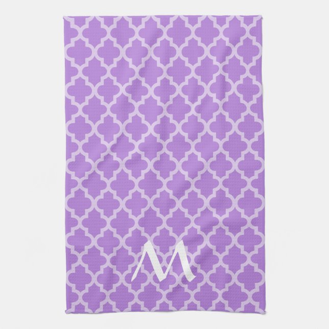 Linge De Cuisine Lavande marocaine Moods Quatrefoil avec initial (Vertical)