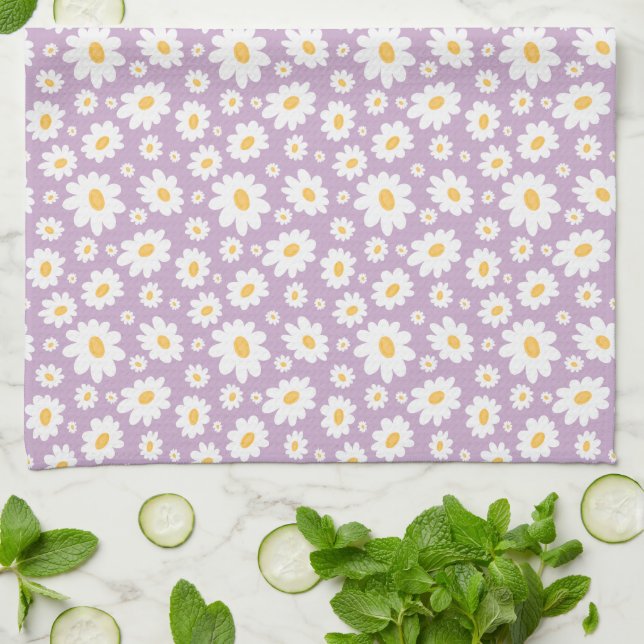 Linge De Cuisine Lavender Hand Drawn Daisy Pattern (Plié)