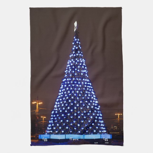 Linge De Cuisine Le bleu allume l'arbre de Noël (Vertical)