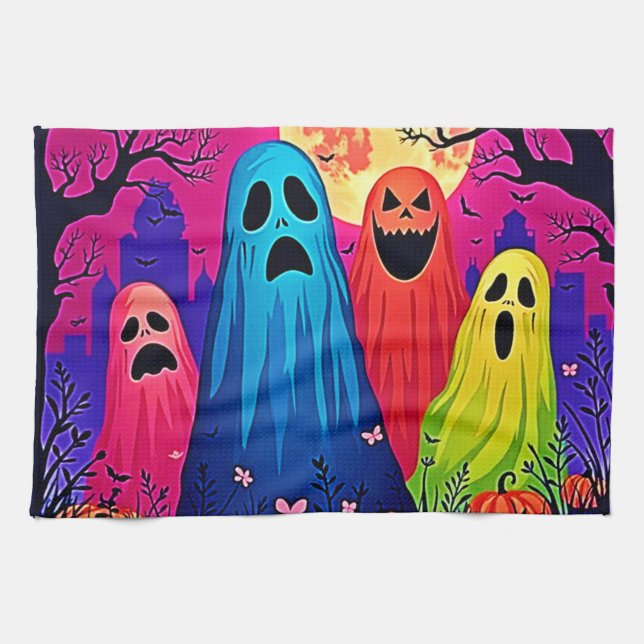 Linge De Cuisine Le design de la fête d'Halloween de Neon Ghosts (Horizontal)