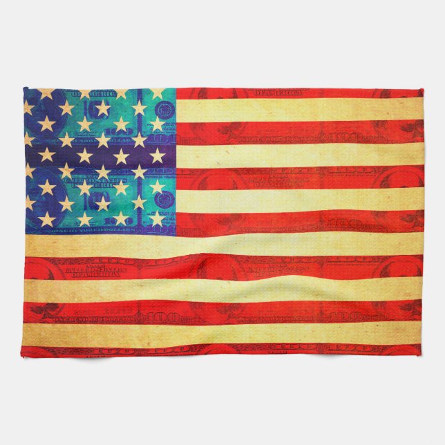 Linge De Cuisine Le drapeau américain de l'argent (Horizontal)