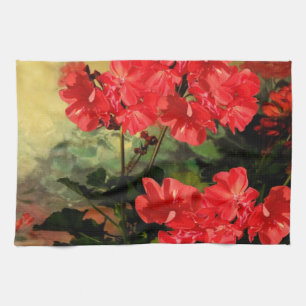 Linge De Cuisine Le géranium rouge de style antique fleurit des