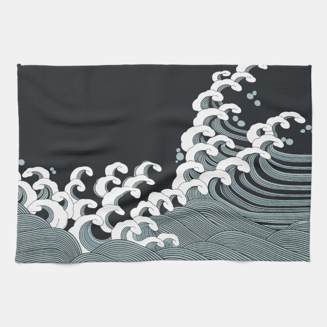 Linge De Cuisine Le Japonais ondule dans noir et le gris (Horizontal)
