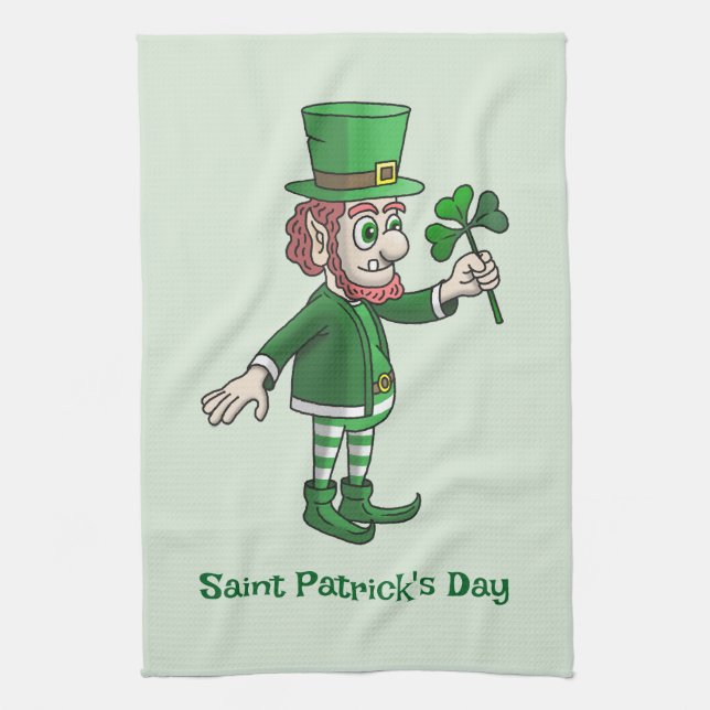 Linge De Cuisine Le Leprechaun avec un trèfle (Vertical)