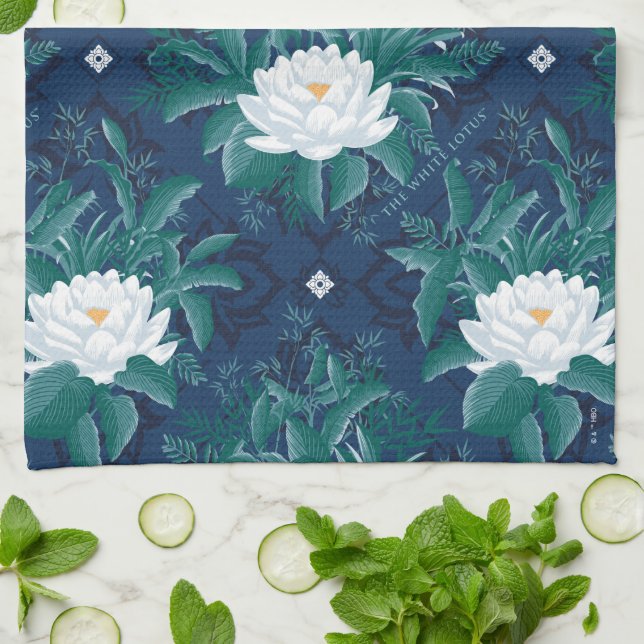 Linge De Cuisine Le Motif blanc Lotus Midnight Lotus (Plié)