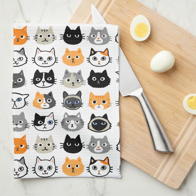 Linge De Cuisine Le Motif des visages de chat| Cool Kitty Cat Lover (Quart Plié)