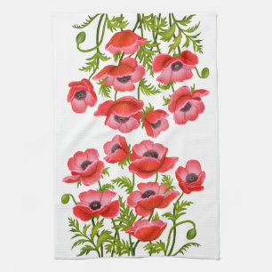 Linge De Cuisine Le pavot cultivé rouge fleurit le remorquage de