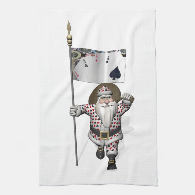 Linge De Cuisine Le Père Noël Aime Jouer Au Poker (Vertical)