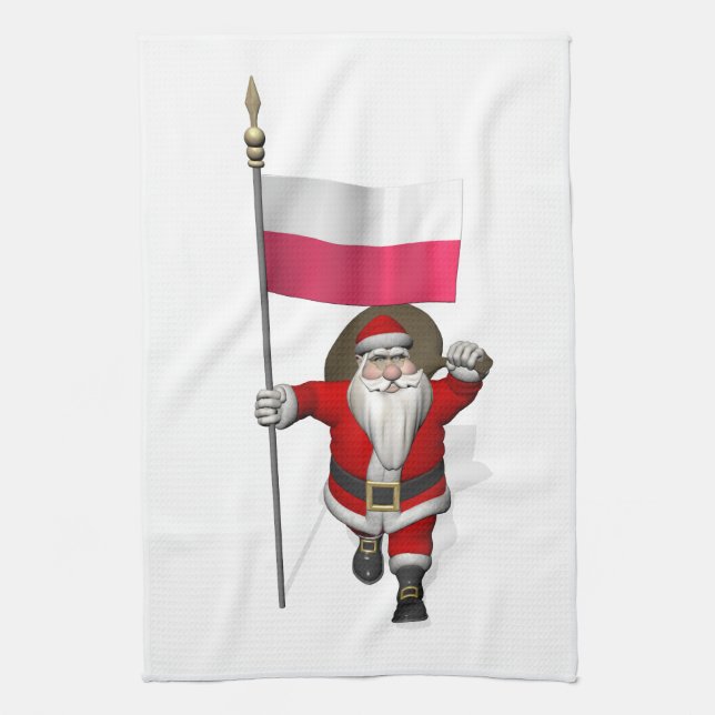 Linge De Cuisine Le père noël avec le drapeau de la Pologne (Vertical)