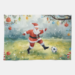 Linge De Cuisine Le Père Noël joue au football Noël