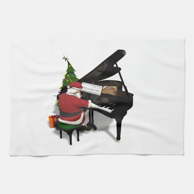Linge De Cuisine Le Père Noël Jouer Piano (Horizontal)