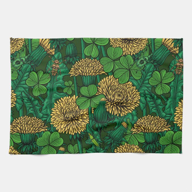 Linge De Cuisine Le pré en vert et jaune (Horizontal)