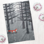 Linge De Cuisine Le renard et la forêt<br><div class="desc">Un renard rouge sauvage solitaire se dresse sous les pins dans une forêt sombre. Pour la nature,  la faune et les amoureux des animaux.</div>