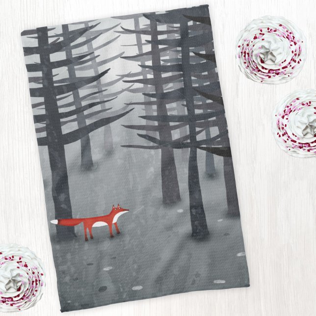 Linge De Cuisine Le renard et la forêt (Fox and forest woodland landscape art kitchen tea towel)