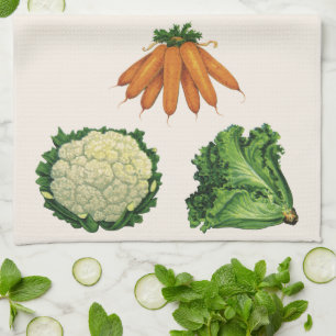 Linge De Cuisine Légumes anciens; carottes, chou-fleur, laitue