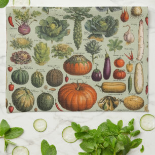 Linge De Cuisine légumes de jardin botanique vintage français