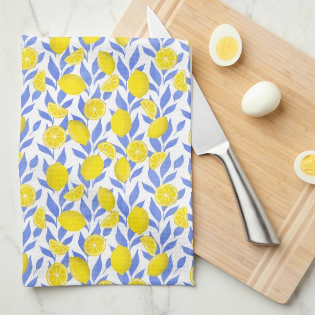 Linge De Cuisine Lemons Blue Mediterranean (Quart Plié)