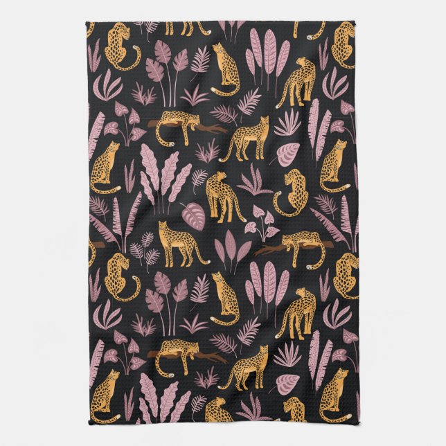 Linge De Cuisine Leopard avec Motif Feuille tropical (Vertical)