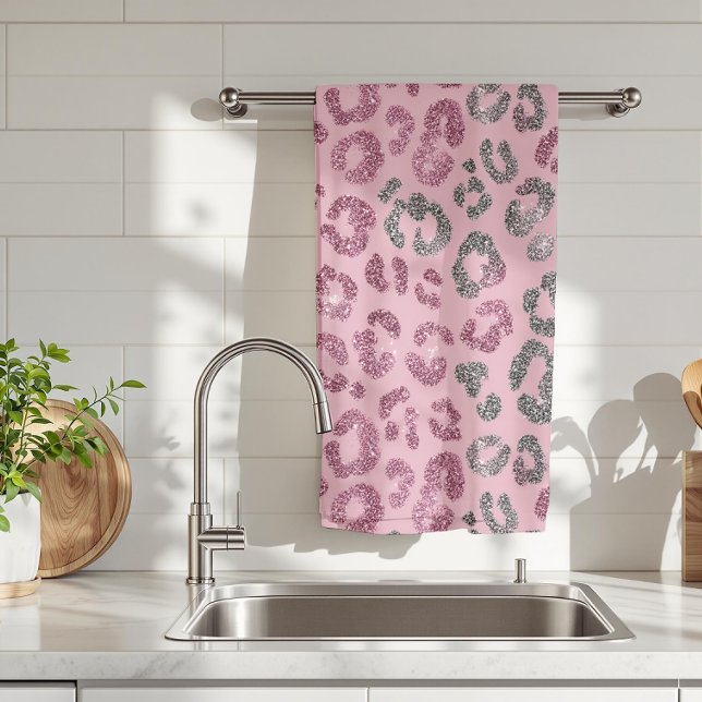 Linge De Cuisine Léopard Pailleté Rose Élégant sur Fond Or Rose (Créateur téléchargé)